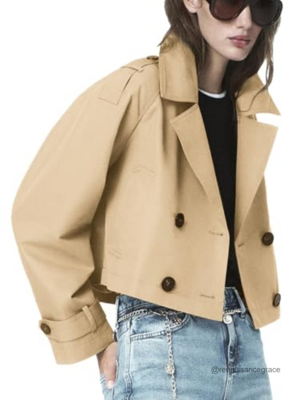 Cropped Trench Coat Women's Short Windproof Button-Down Fall Jacket